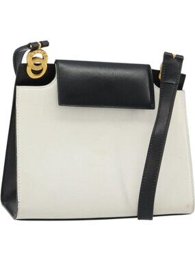 CELINE Circle Shoulder Bag Leather White Gold